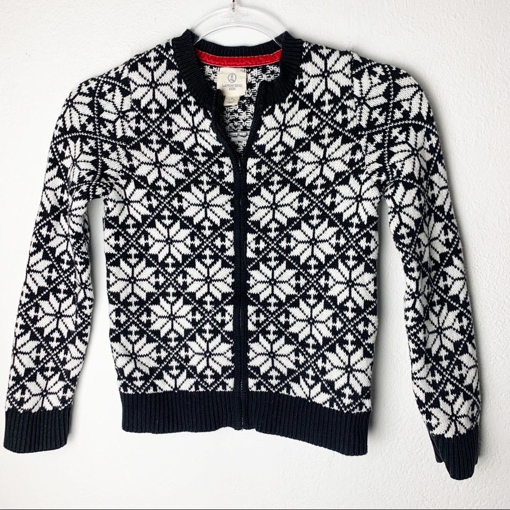 Snowflake Sweater Elbow Patches Lands End - Picture 1 of 5